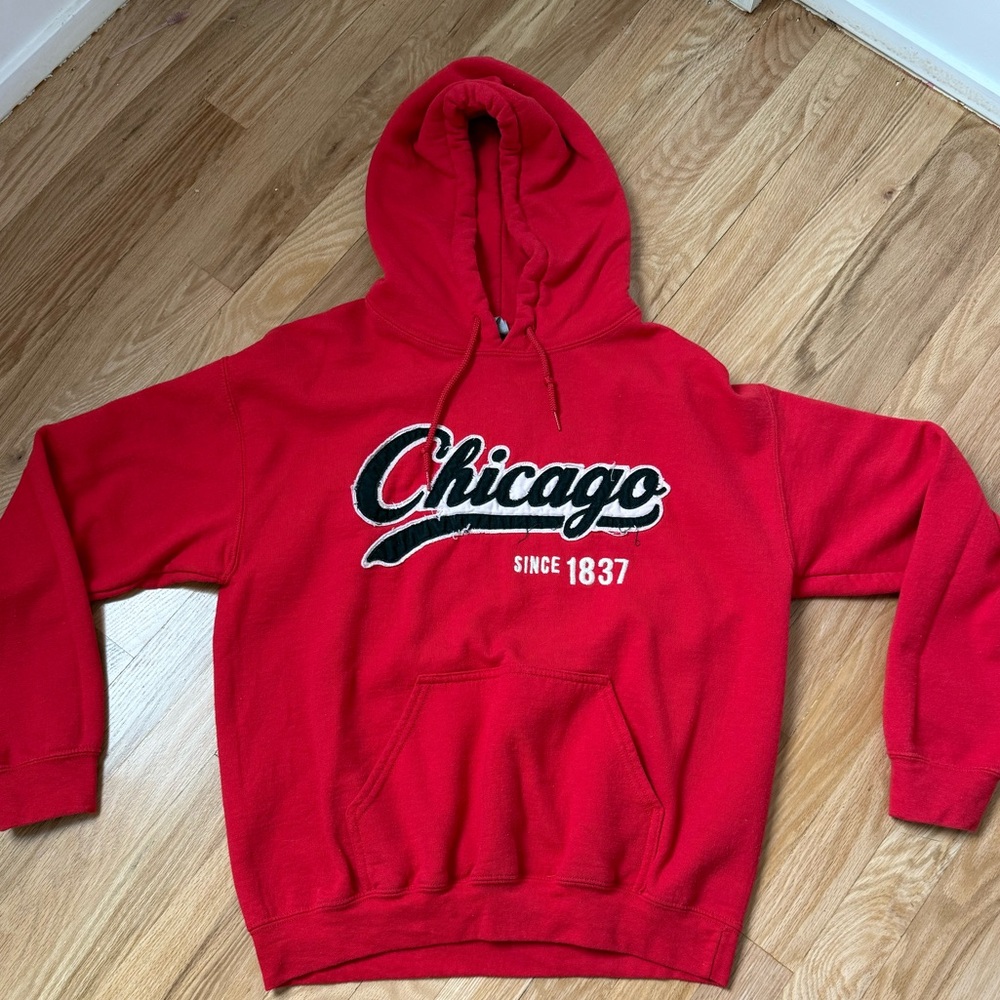 red vintage chicago hoodie